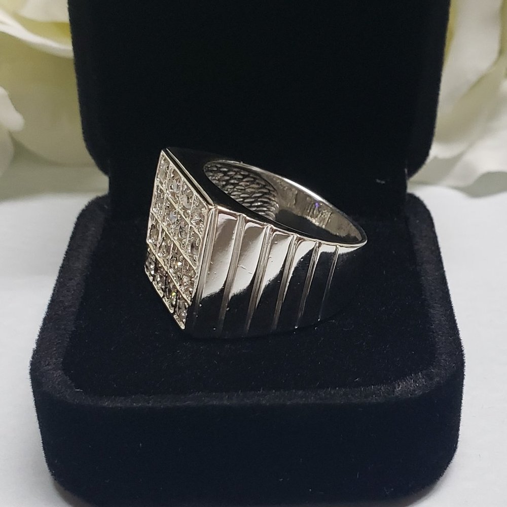 935 Silver Men Vintage Jewelry Wedding Ring Round Cubic Zircon